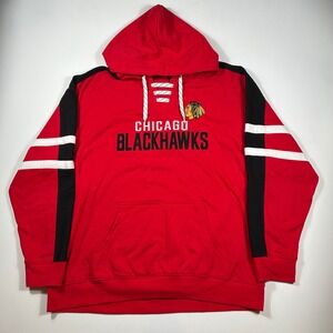 NHL Chicago Blackhawks Hoodie Mens 2XL Lace Up Pullover Red